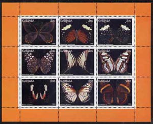 Karjala Republic 1998 Butterflies perf sheetlet containing set of 9 values complete unmounted mint