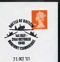 Postmark - Great Britain 2001 cover with 'Battle of Britain' Duxford cancel illustrated with Spitfires