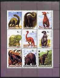Udmurtia Republic 1998 Prehistoric Life perf sheetlet containing set of 9 values complete unmounted mint