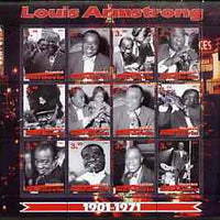 Mordovia Republic 2001 Louis Armstrong perf sheetlet #1 (red text) containing set of 12 values complete unmounted mint