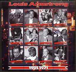 Mordovia Republic 2001 Louis Armstrong perf sheetlet #1 (red text) containing set of 12 values complete unmounted mint