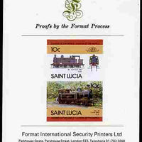 St Lucia 1985 Locomotives #4 (Leaders of the World) 10c '0-6-2 Tank' se-tenant pair imperf mounted on Format International proof card