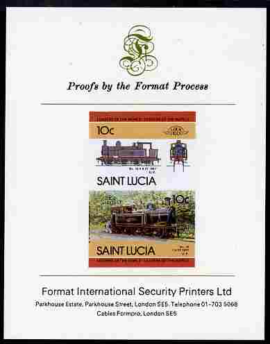 St Lucia 1985 Locomotives #4 (Leaders of the World) 10c '0-6-2 Tank' se-tenant pair imperf mounted on Format International proof card
