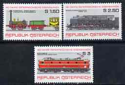 Austria 1977 140th Anniversary of Railways set of 3 unmounted mint, SG 1793-95, Mi 1559-61*