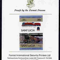 St Lucia 1983 Locomotives #1 (Leaders of the World) 35c Duke of Sutherland se-tenant pair imperf mounted on Format International proof card
