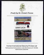 St Lucia 1983 Locomotives #1 (Leaders of the World) 35c Duke of Sutherland se-tenant pair imperf mounted on Format International proof card
