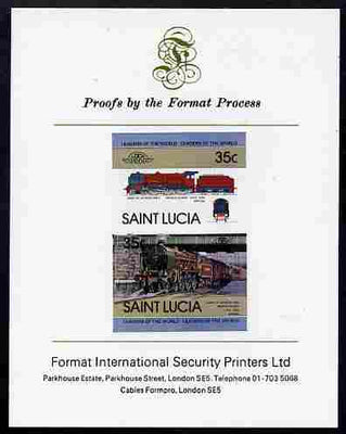 St Lucia 1983 Locomotives #1 (Leaders of the World) 35c Duke of Sutherland se-tenant pair imperf mounted on Format International proof card