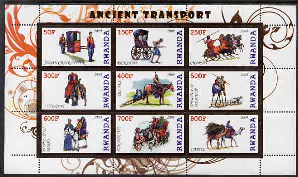 Rwanda 2009 Early Transport perf sheetlet containing 9 values unmounted mint