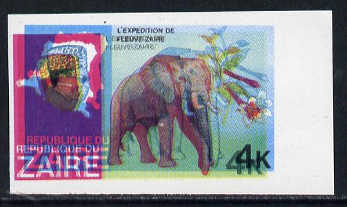 Zaire 1979 River Expedition 4k Elephant imperf proof single with red & yellow printings nisplaced 2mm unmounted mint (SG 954)