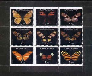 Karakalpakia Republic 1998 Butterflies perf sheetlet containing set of 9 values complete unmounted mint