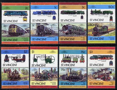 St Vincent 1984 Locomotives #2,(Leaders of the World) set of 16 opt'd SPECIMEN (as SG 792-807) unmounted mint