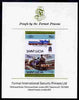 St Lucia 1985 Locomotives #4 (Leaders of the World) 75c 'Dunalastair 4-4-0' se-tenant pair imperf mounted on Format International proof card