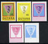 Guyana 1986 Pres Burnham Commem $6 set of 5 imperf progressive proofs comprising 2 individual colours, two 2-colour composites plus all 4 colours unmounted mint