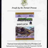 St Lucia 1983 Locomotives #1 (Leaders of the World) 50c Class B17/4 Leeds United se-tenant pair imperf mounted on Format International proof card
