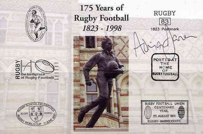 Postcard privately produced in 1998 (coloured) for the 175th Anniversary of Rugby, signed by Adrian Davies (Wales - 9 caps) unused and pristine