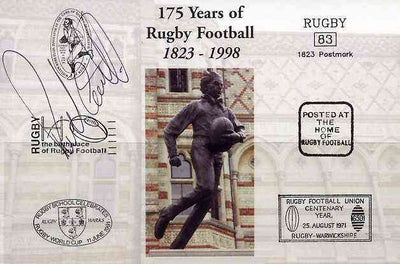 Postcard privately produced in 1998 (coloured) for the 175th Anniversary of Rugby, signed by Richard Cockerill (England - 27 caps & Leicester) unused and pristine