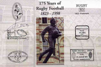 Postcard privately produced in 1998 (coloured) for the 175th Anniversary of Rugby, signed by Alessio Galasso (France - 2 caps & Montferrand) unused and pristine