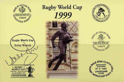 Postcard privately produced in 1999 (coloured) for the Rugby World Cup, signed by Lawrence Dallaglio (England - 47 caps & Captain, plus British Lions & Wasps) unused and pristine