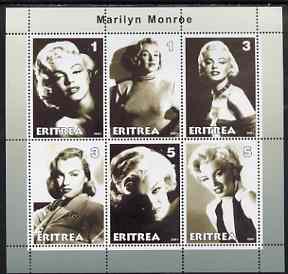 Eritrea 2001 Marilyn Monroe perf sheetlet #1 containing 6 values unmounted mint