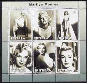 Eritrea 2001 Marilyn Monroe perf sheetlet #2 containing 6 values unmounted mint