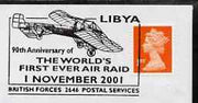 Postmark - Great Britain 2001 cover with '90th Anniversary of First Air Raid' British Forces cancel illustrated with a Bleriot XI