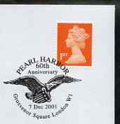 Postmark - Great Britain 2001 cover with '60th Anniversary of Pearl Harbour' Grosvenor Square cancel illustrated with American Eagle
