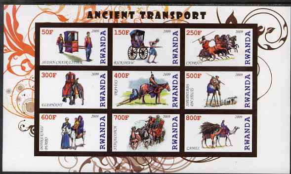 Rwanda 2009 Early Transport imperf sheetlet containing 9 values unmounted mint