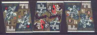 Malta 1967 Christmas set of 3 each in tete-beche pairs, unmounted mint SG 393-95