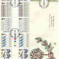 Great Britain 1977 Christmas - Twelve Days of Christmas set of 6 gutter pairs on illustrated cover with first day cancel