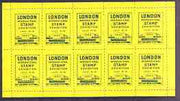 Exhibition souvenir sheet for 1960 London International Stamp Exhibition containing 10 perf labels in yellow unmounted mint