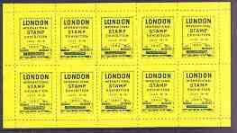 Exhibition souvenir sheet for 1960 London International Stamp Exhibition containing 10 perf labels in yellow unmounted mint