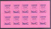 Exhibition souvenir sheet for 1960 London International Stamp Exhibition containing 10 perf labels in pink unmounted mint