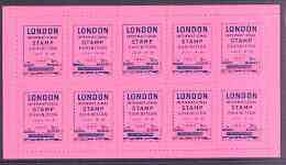 Exhibition souvenir sheet for 1960 London International Stamp Exhibition containing 10 perf labels in pink unmounted mint
