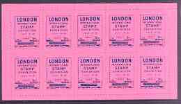 Exhibition souvenir sheet for 1960 London International Stamp Exhibition containing 10 perf labels in pink unmounted mint