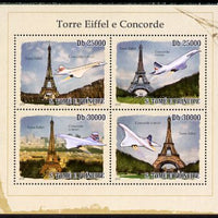 St Thomas & Prince Islands 2010 Eiffel Tower & Concorde perf sheetlet containing 4 values unmounted mint