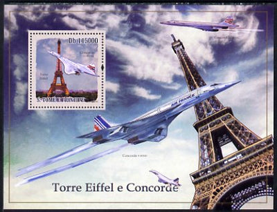 St Thomas & Prince Islands 2010 Eiffel Tower & Concorde perf s/sheet unmounted mint