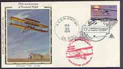 United States 1978 'Colorano' silk cover for 75th Anniversary of Powered Flight featuring Wright Brothers with Concorde & Wright Bros cachets