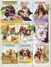 Zaire 1996 Dogs perf sheetlet containing set of 9 values unmounted mint, Mi 1294-1302