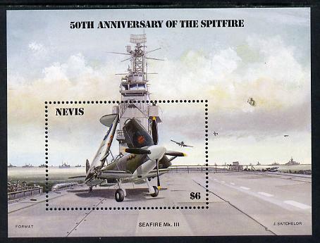 Nevis 1986 Spitfire (Seafire) on Aircraft Carrier m/sheet unmounted mint SG MS 376.