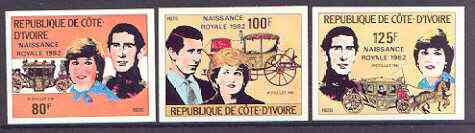 Ivory Coast 1982 Birth of Prince William opt on Royal Wedding imperf set of 3 unmounted mint, Mi 737-39B