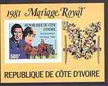 Ivory Coast 1982 Birth of Prince William opt on Royal Wedding imperf m/sheet unmounted mint, Mi BL 23B