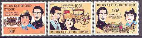 Ivory Coast 1982 Birth of Prince William opt on Royal Wedding perf set of 3 unmounted mint, Mi 737-39A