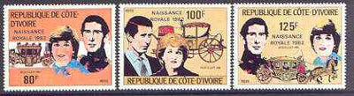 Ivory Coast 1982 Birth of Prince William opt on Royal Wedding perf set of 3 unmounted mint, Mi 737-39A