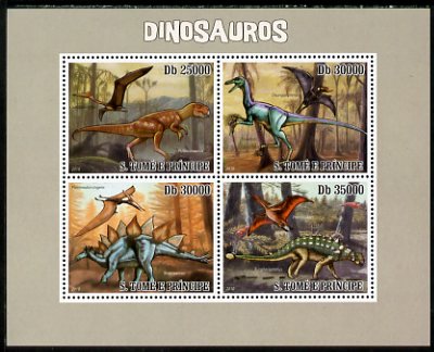 St Thomas & Prince Islands 2010 Dinosaurs perf sheetlet containing 4 values unmounted mint