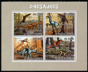St Thomas & Prince Islands 2010 Dinosaurs perf sheetlet containing 4 values unmounted mint