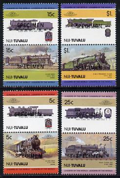 Tuvalu - Nui 1985 Locomotives #2 (Leaders of the World) set of 8 opt'd SPECIMEN unmounted mint