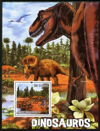 St Thomas & Prince Islands 2010 Dinosaurs perf s/sheet unmounted mint