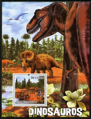 St Thomas & Prince Islands 2010 Dinosaurs perf s/sheet unmounted mint