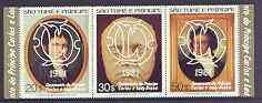 St Thomas & Prince Islands 1981 Royal Wedding perf set of 3 opt'd on Beetoven strip of 3, unmounted mint, Mi 700-702