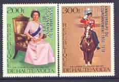 Upper Volta 1978 25th Anniversary of Coronation opt'd on Silver Jubilee perf set of 2, opt in silver unmounted mint, Mi 727-28*
